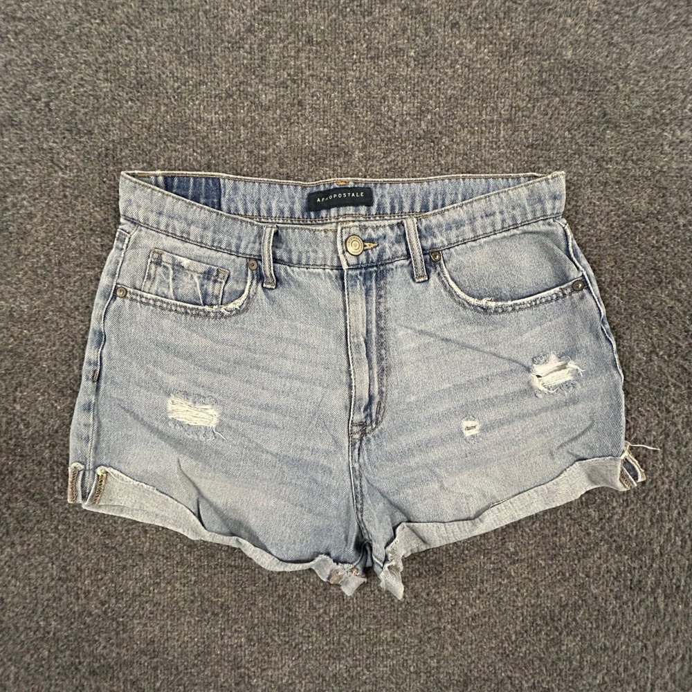 Aeropostale Denim Shorts Womens Size 12 Light Wash Distressed High Waist Cuffed
